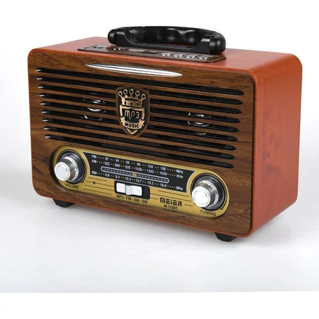 Meier bluetooth-os, USB és AUX csatlakozós FM/AM/SW hordozható rádió távirányítóval, sötétbarna