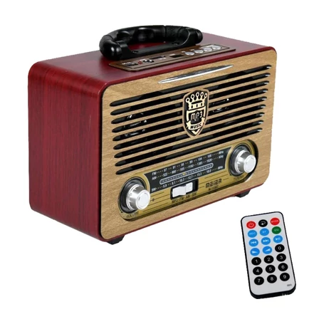 Meier bluetooth-os, USB és AUX csatlakozós FM/AM/SW hordozható rádió távirányítóval,vilagosbarna