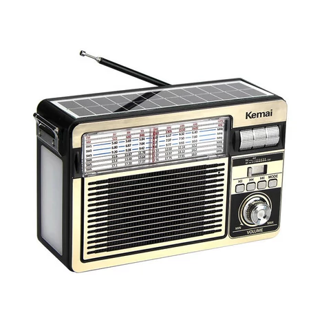 Hordozható akkumulátoros napelemes rádió, beépített LED lámpával és Bluetooth kapcsolattal, arany
