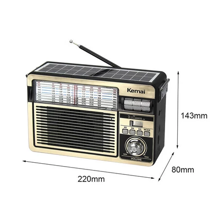 Hordozható akkumulátoros napelemes rádió, beépített LED lámpával és Bluetooth kapcsolattal, ezüst