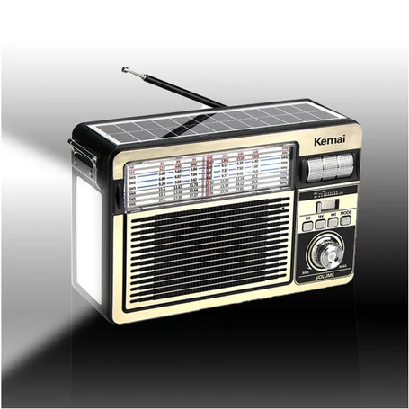 Hordozható akkumulátoros napelemes rádió, beépített LED lámpával és Bluetooth kapcsolattal, ezüst