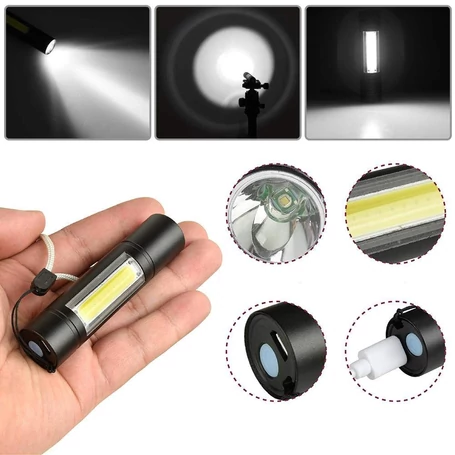 Nagy fényerejű, multifunkciós mini COB LED zseblámpa, rúdlámpa, műanyag dobozban