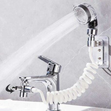 Vízcsapra szerelhető univerzális spiráltömlős vízszűrős zuhany készlet