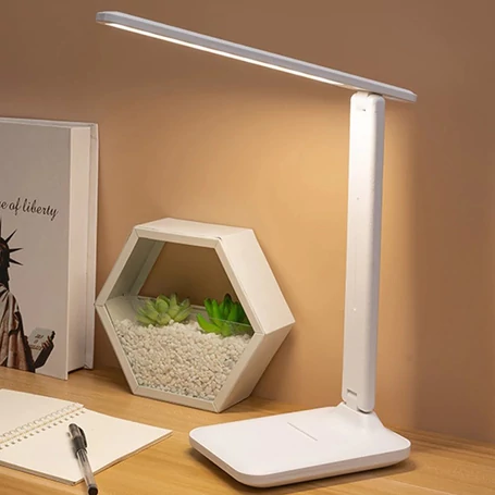 Állítható színhőmérsékletű és fényerejű asztali LED lámpa telefontartóval, 5W