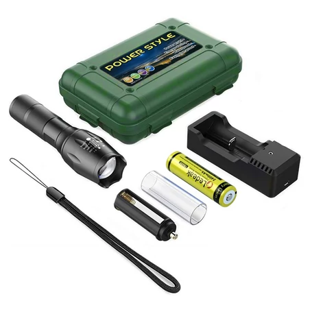 Power Style cseppálló nagy teljesítményű zoom zseblámpa töltővel