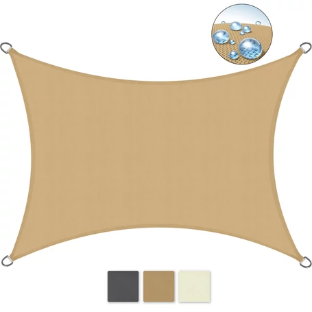 Napvitorla - árnyékoló teraszra, erkélyre és kertbe szögletes 4x4 m homok színben - polyester (vízálló)