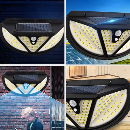 Mozgásérzékelős, 118 ledes napelemes lámpa széles vetítési szöggel