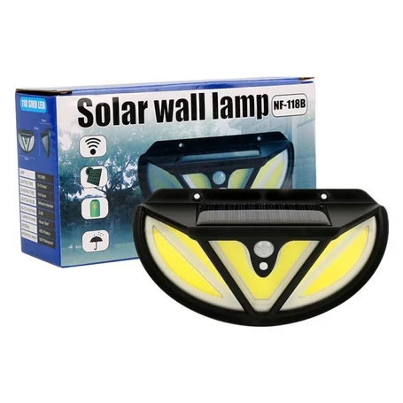 Mozgásérzékelős, 117 ledes napelemes lámpa széles vetítési szöggel 