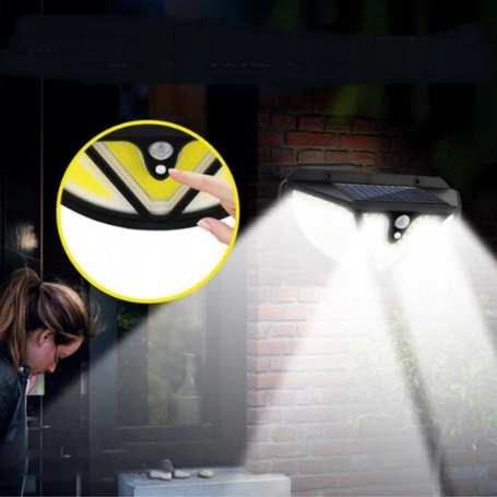 Mozgásérzékelős, 117 ledes napelemes lámpa széles vetítési szöggel 