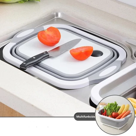 Többfunkciós összehajtható gyümölcsmosó, vágódeszka, kosár, 30x40 cm