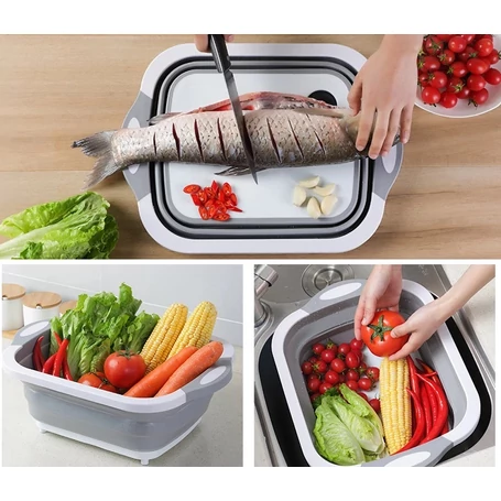 Többfunkciós összehajtható gyümölcsmosó, vágódeszka, kosár, 30x40 cm