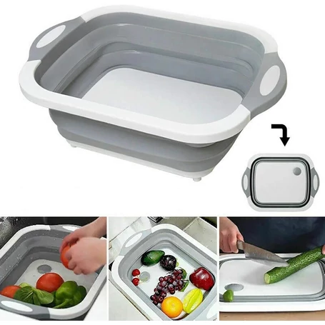 Többfunkciós összehajtható gyümölcsmosó, vágódeszka, kosár, 30x40 cm