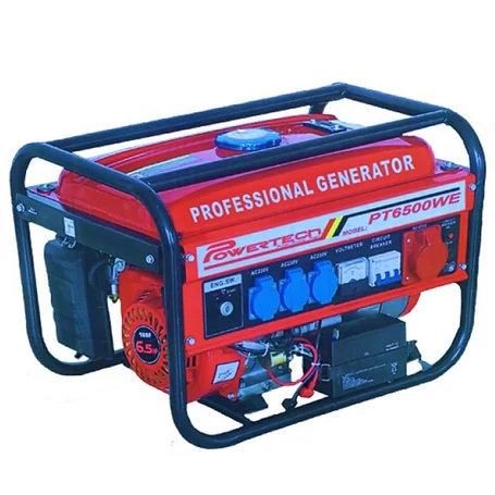 PowerTech PT6500WE benzinmotoros aggregátor, generátor, 3 fázisú áramfejlesztő önindítóval - 6500W