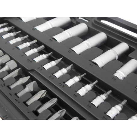 108 részes szerszámkészlet, dugókulcs-, és bitfej készlet kofferben