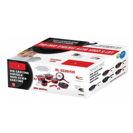 Royalty Line 14 részes, márvány bevonatos, tapadásmentes edénykészlet, üveg fedőkkel, fekete