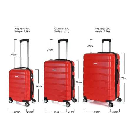 Royalty Line 3 db-os keményfalú bőrönd szett, 4 db dupla kerékkel - piros
