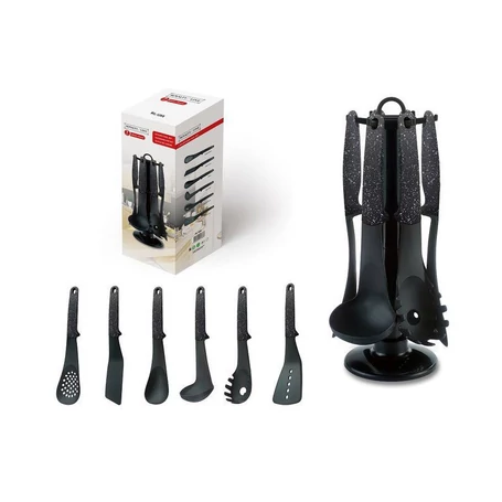 Royalty Line 7 részes konyhai tálalóeszköz készlet tartóállvánnyal, fekete