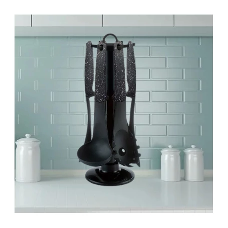 Royalty Line 7 részes konyhai tálalóeszköz készlet tartóállvánnyal, fekete