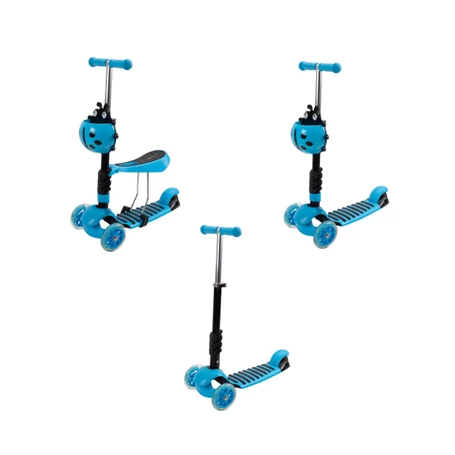 Gyerek roller 3 az 1-ben, LED kerekekkel, katicabogár kosárral, világoskék