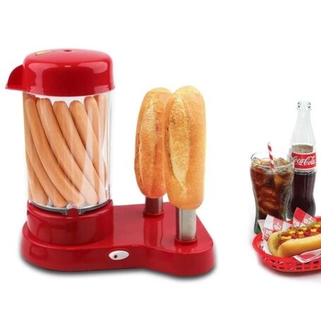 Hot dog készítő gép melegítő rúddal és virslifőzővel, piros