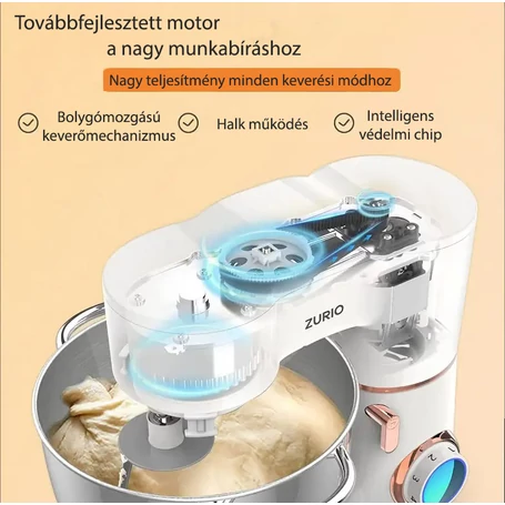 ZURIO multifunkciós robotgép 1500W teljesítménnyel, 8 literes keverőtállal, fehér, SM-1550X