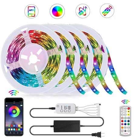 Smart RGB LED szalag készlet bluetooth és wifi kapcsolattal, távirányítóval, 20 méter
