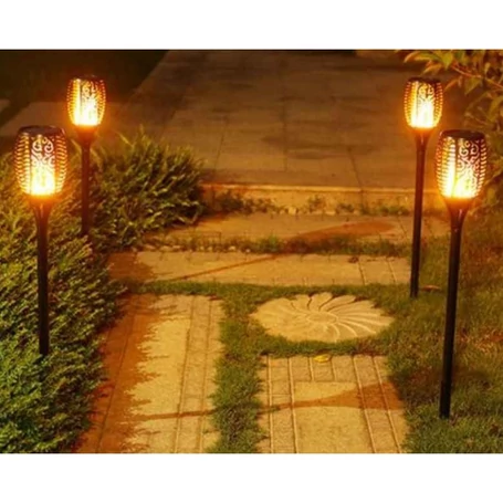 Napelemes, lángokat imitáló LED fáklya, talajba szúrható szolár lámpa, 58 cm