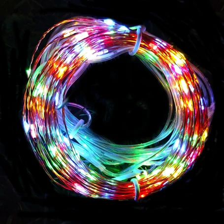 Napelemes RGB színes mikroledes fényfüzér távirányítóval, 10,5 m, 300 LED