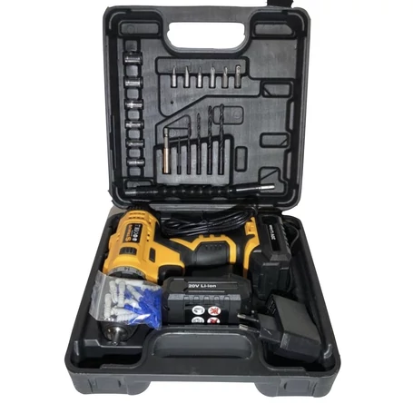 Értékcsökkent - Straus akkus fúrógép szett 2 db 20V-os Li-ion akksival + 58 db kiegészítővel ST/CD20-58L