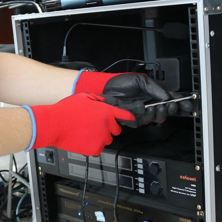 12 pár univerzális szerelőkesztyű, védőkesztyű, mártott tenyérrel, 10-es méret, piros