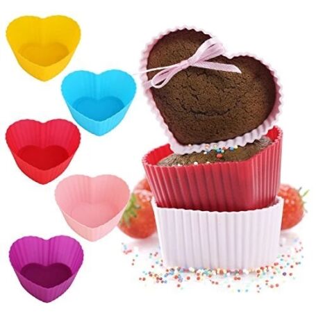12 részes színes szilikon muffin sütőforma - szív alakú