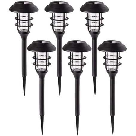 Kerek napelemes leszúrható szolár lámpa csomag, fekete, 6db