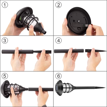 Kerek napelemes leszúrható szolár lámpa csomag, fekete, 6db