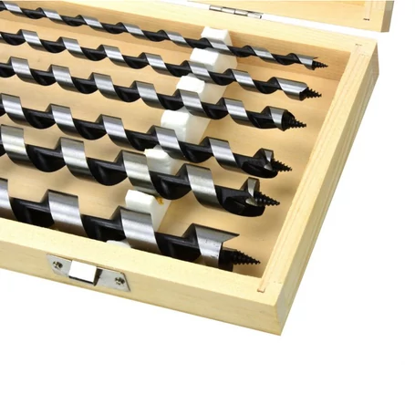 6 db-os fúrószár készlet fához, fa dobozban - 40 cm