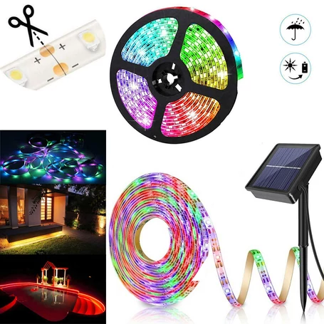Napelemes kültéri LED szalag készlet távirányítóval, 5 méter