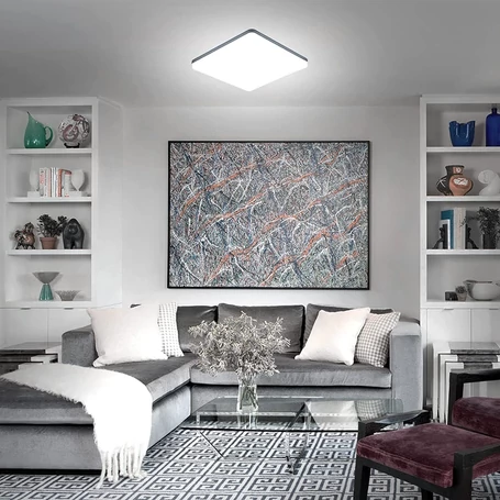 Négyzet alakú mennyezeti UFO lámpa, E27 adapterrel, 48 W