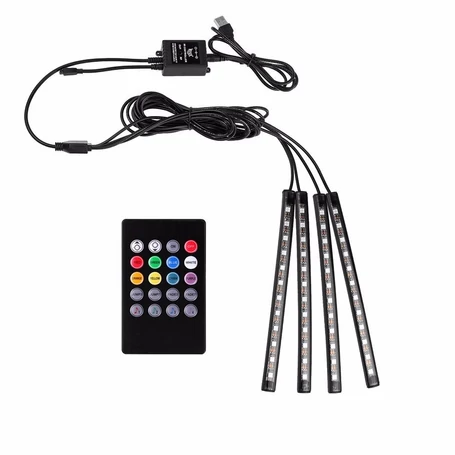 Univerzális autós USB LED lábtér világítás, otthoni hangulatvilágítás készlet, távirányítóval