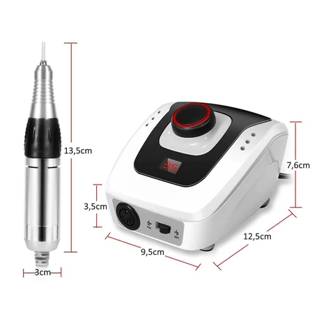 Műköröm csiszoló, polírozó szett, sebességszabályozó pedállal, csiszolófejekkel, 30W