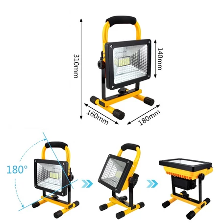 Csepp- és porálló hordozható akkumulátoros LED reflektor, 50W