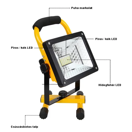 Csepp- és porálló hordozható akkumulátoros LED reflektor, 50W