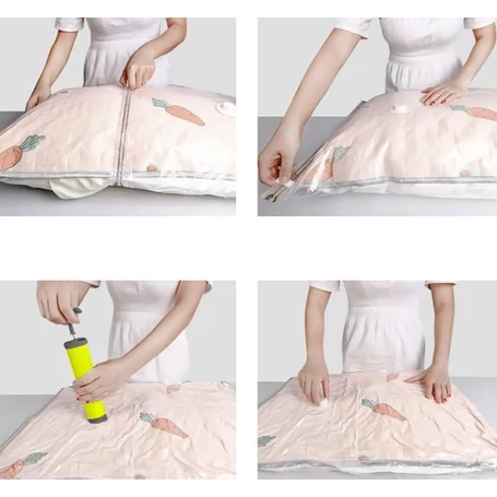 Vákuumzsák készlet ágyneműk és ruhák tárolására, 10 db 50×70 cm-es vákuumzsákkal, kézi légszivattyúval