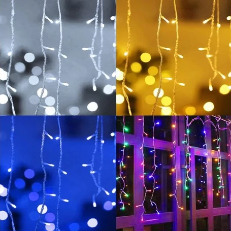 25 méteres, 500 LED-es, karácsonyi jégcsap izzósor, sziporkázó fényfüzér, színes és hidegfehér fénnyel