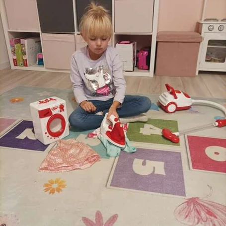 Játék háztartási gépkészlet gyerekeknek, fény és hanghatásokkal, elemes működés, mosógép, vasaló, porszívó