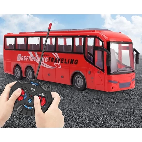 Négy csatornás, távirányítós modell autóbusz, fényhatásokkal, 1:30 arány, QL337, piros