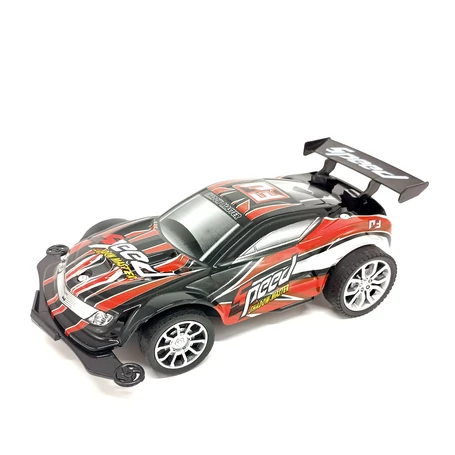 Négy csatornás, rádiótávirányítós modell rallyautó, 1:16 arány, akkumulátoros, fényhatással, piros színben