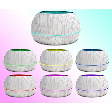 Bluetooth aromapárásító, illatosító, 7 szín, távirányítható, fehér színben, fa mintázattal