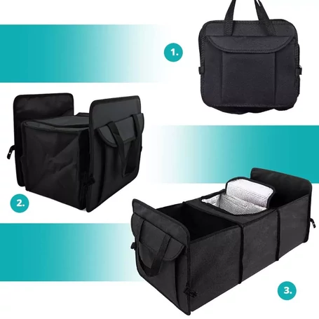 Többrekeszes tároló csomagtartóba hőtartó rekesszel, fekete