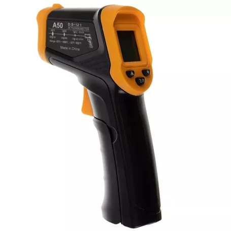 Érintésmentes infrás pirométer, hőmérő LCD kijelzővel, -50-500°C mérési tartománnyal, elemes, fekete
