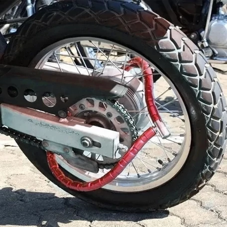 Extra erős, acélgyűrűs bicikli és motorkerékpár zár, 2 kulccsal, 24 mm / 80 cm méretben, piros