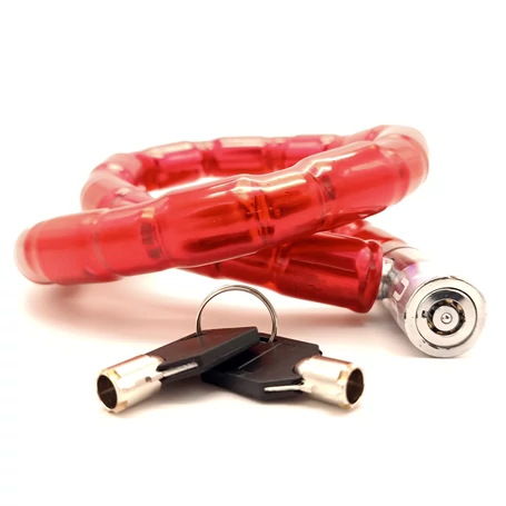 Extra erős, acélgyűrűs bicikli és motorkerékpár zár, 2 kulccsal, 24 mm / 80 cm méretben, piros